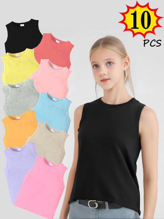 10-Pack Kids Tank Tops Assorted Colors - Adjustable Sizing for Children 4-8 Years | European & US Sizes (Multi-Color Toddler Vest Set)