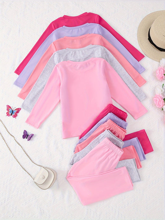 10-Pack Baby Solid Color Long Sleeve Top and Pants Set in Soft Comfortable Knit Fabric
