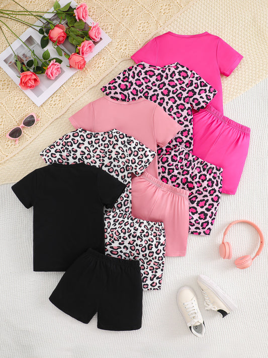 10-Pack Girls' Outfit Sets: Berry Tones & Whimsical Leopard Accents with Just a Girl Prints – Playful Mix for Playdates & Beyond!