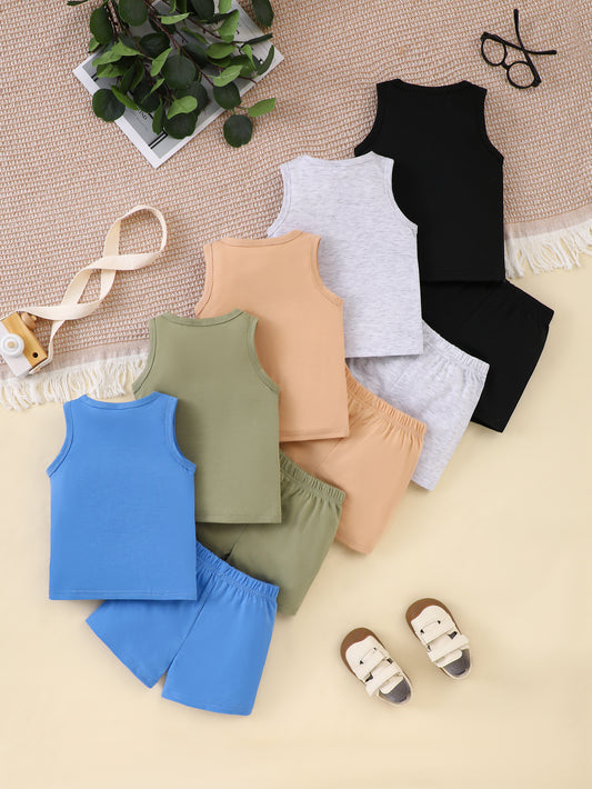 10-Pack Baby Solid Color Tank Top and Shorts Set – Soft and Comfortable Knit Fabric