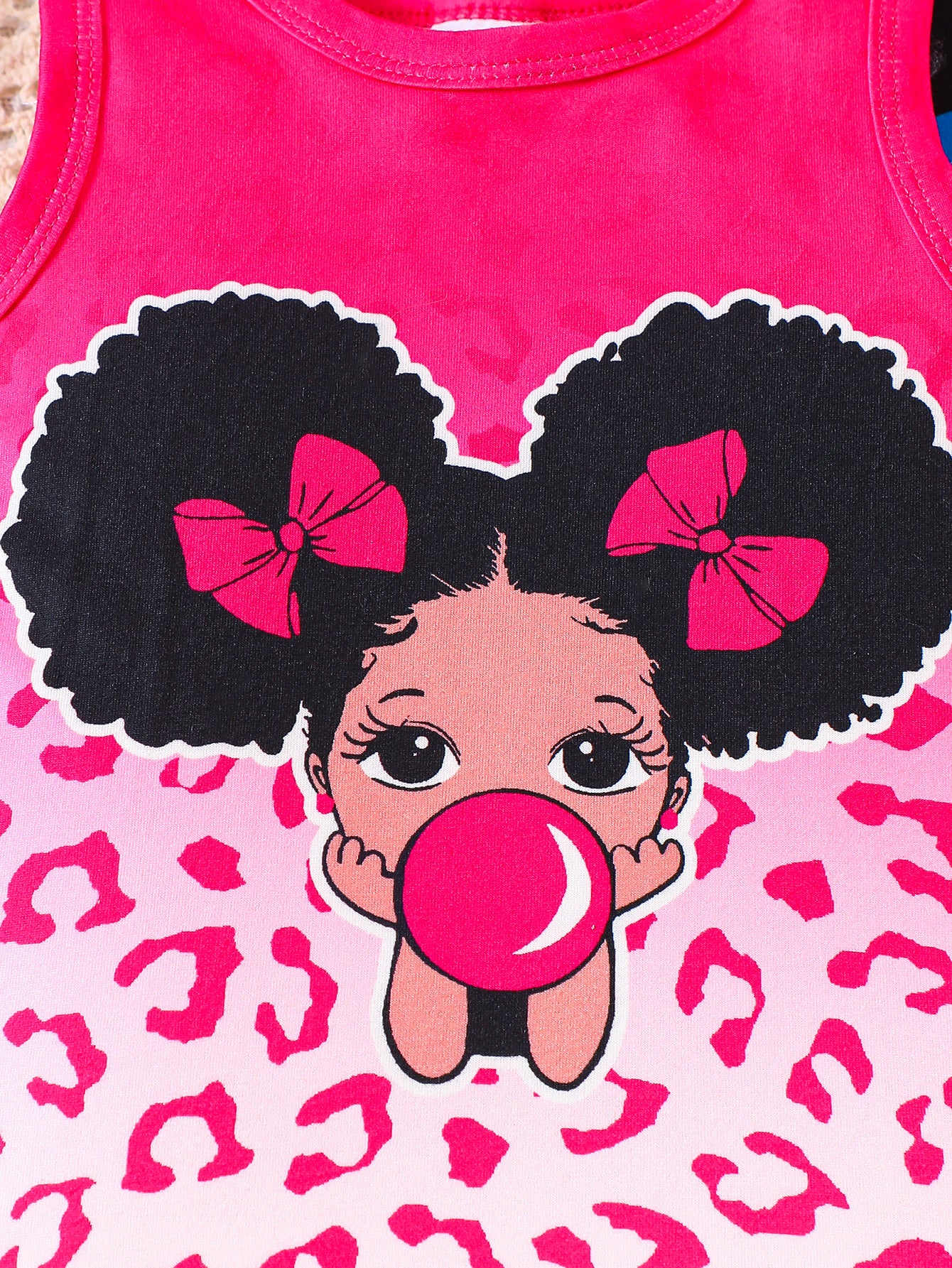 6-Piece Baby Girl Summer Casual Tank Top and Shorts Set with Little Girl and Leopard Print in Hot Pink, Blue, and Purple – Perfect for Everyday Wear.