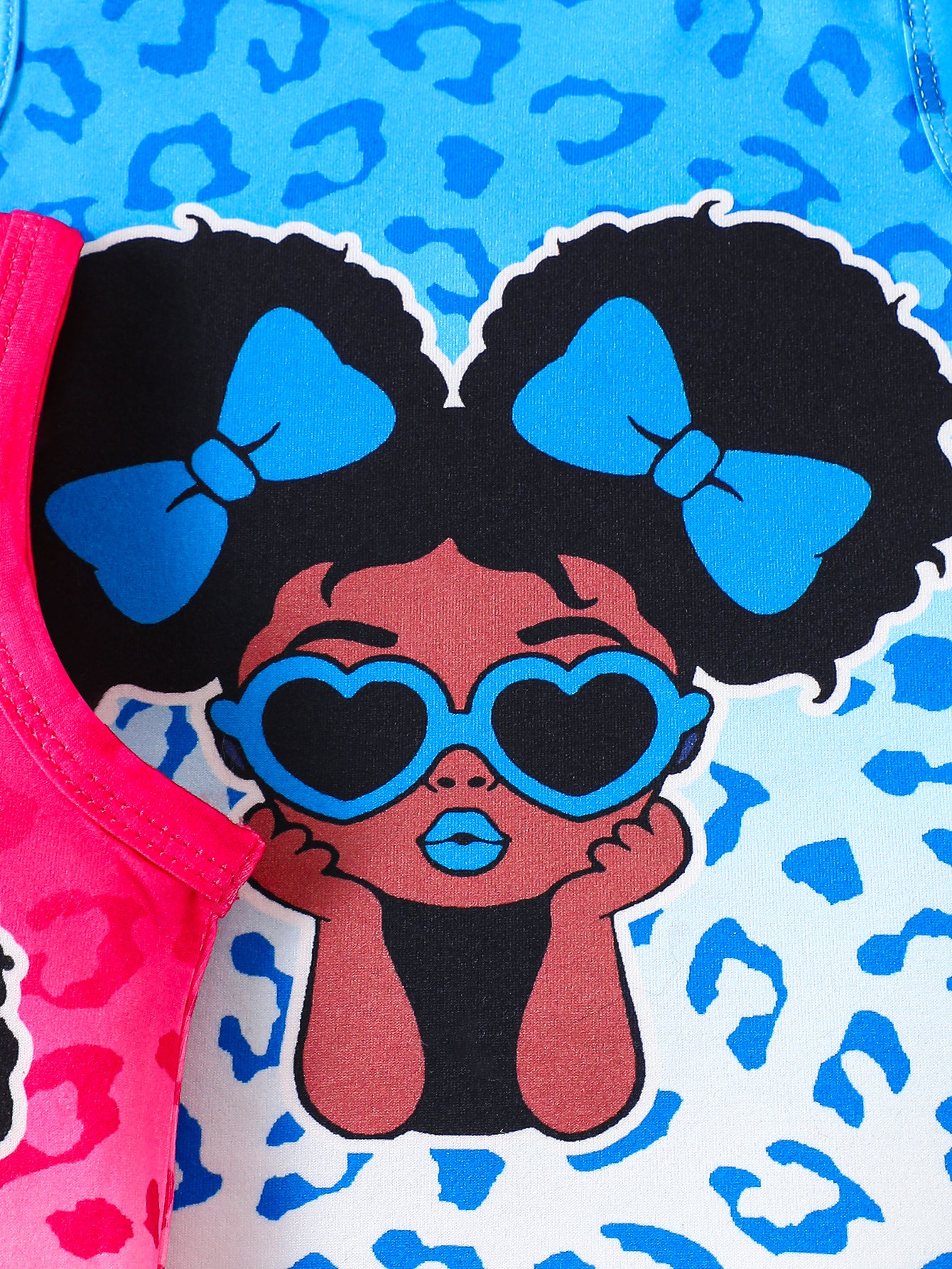 6-Piece Baby Girl Summer Casual Tank Top and Shorts Set with Little Girl and Leopard Print in Hot Pink, Blue, and Purple – Perfect for Everyday Wear.