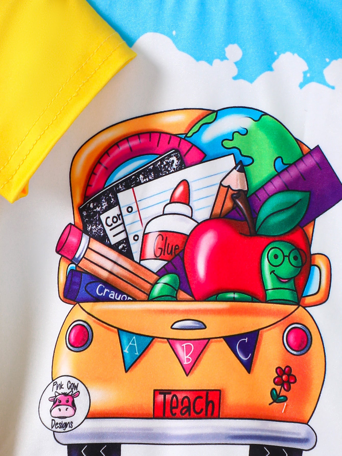 6PCS Baby Girl Clothes Set Short Sleeve Apple Crayon Print Outfits for School Play