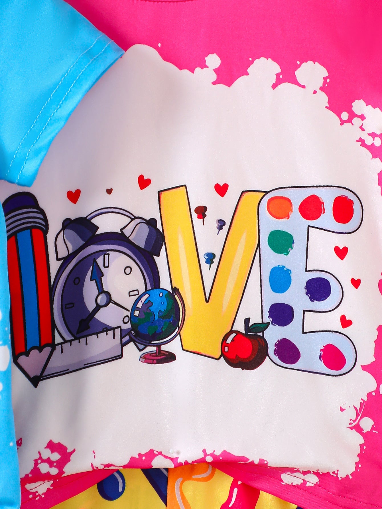 6PCS Baby Girl Clothes Set Short Sleeve Apple Crayon Print Outfits for School Play