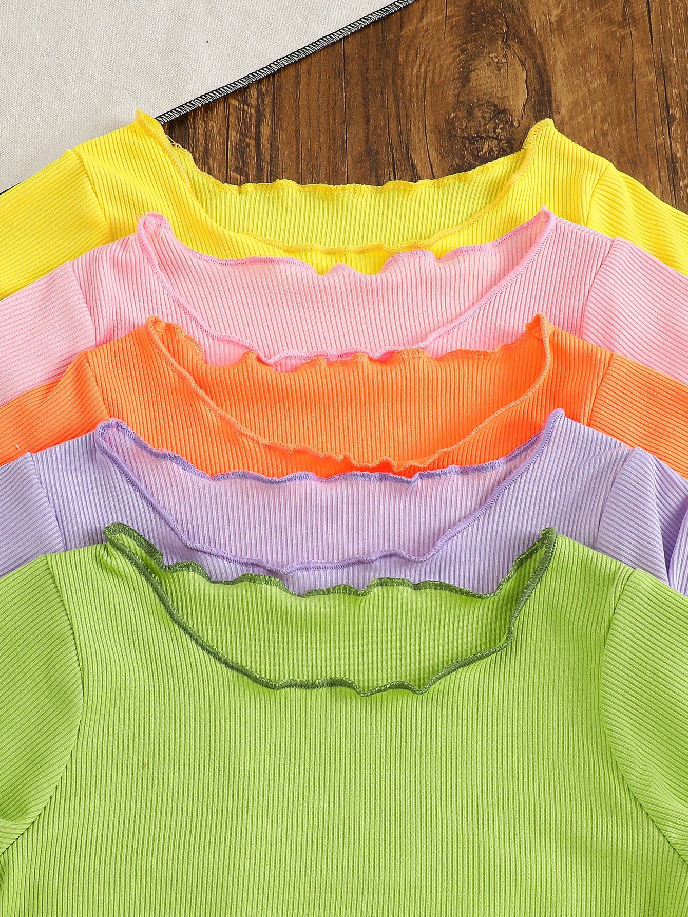 10-Pack Baby Girl Outfit Set – Ribbed Short-Sleeve Tops and Shorts in Yellow, Pink, Purple, Green, and Orange – Perfect for Everyday Outdoor Wear and a Wonderful Gift for Your Daughter or Granddaughter