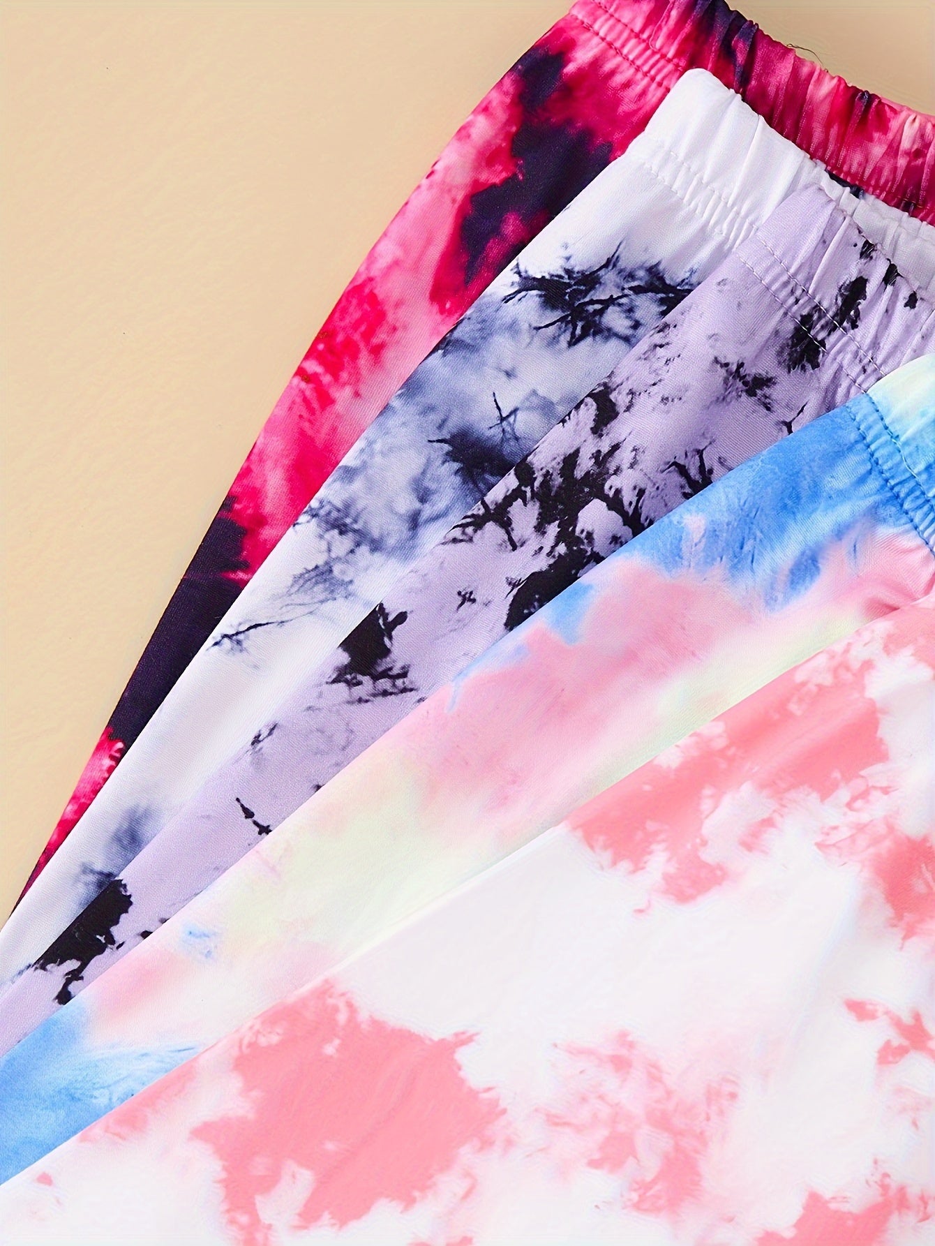 10-Pack Girls' Solid Color Casual Tie-Dye Long Sleeve T-Shirt and Pants Set in Lightweight Soft Knit Fabric