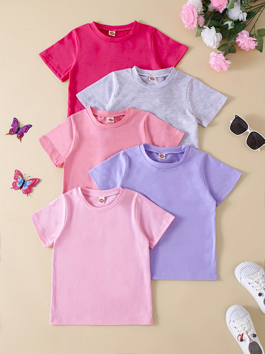 5-Pack Baby Girls' Solid Color Short Sleeve T-Shirts