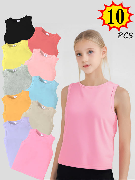 10-Pack Kids Tank Tops Assorted Colors - Adjustable Sizing for Children 4-8 Years | European & US Sizes (Multi-Color Toddler Vest Set)