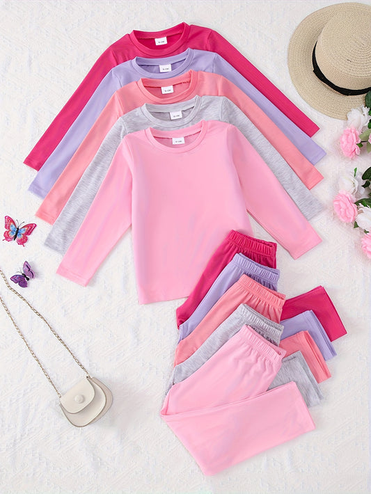 10-Pack Baby Solid Color Long Sleeve Top and Pants Set in Soft Comfortable Knit Fabric