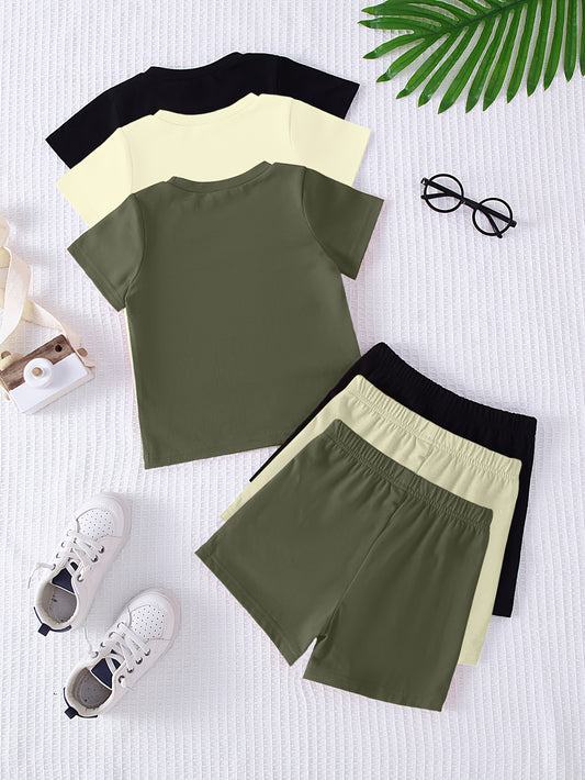 6-Piece Baby Boy Active Style Solid Color Soft Knit Short Sleeve T-Shirt and Shorts Set