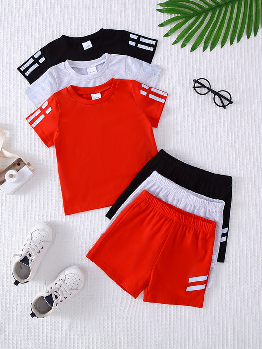 6-Piece Baby Boy Active Style Solid Color Soft Knit Short Sleeve T-Shirt and Shorts Set