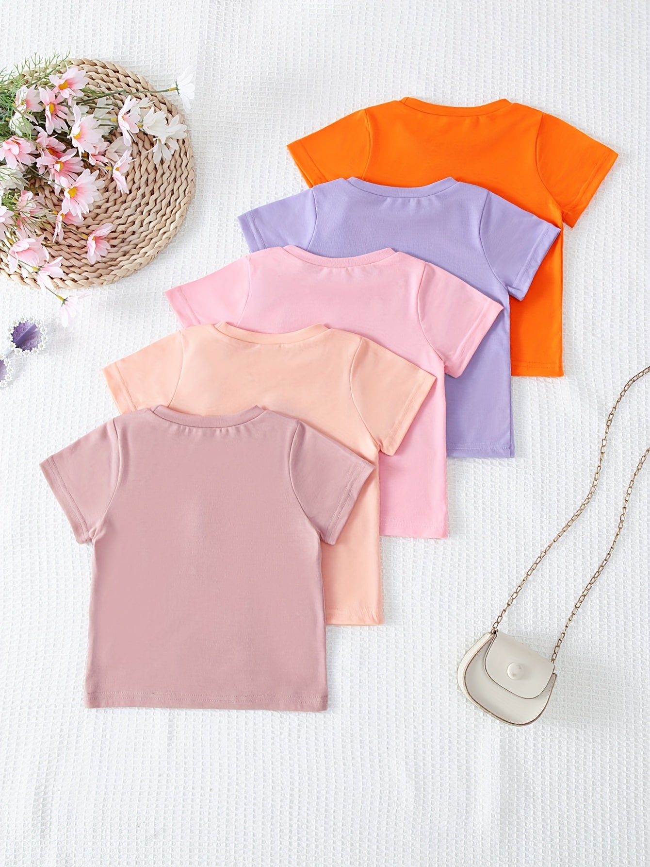 5-Pack Girls' Solid Color Short Sleeve T-Shirts