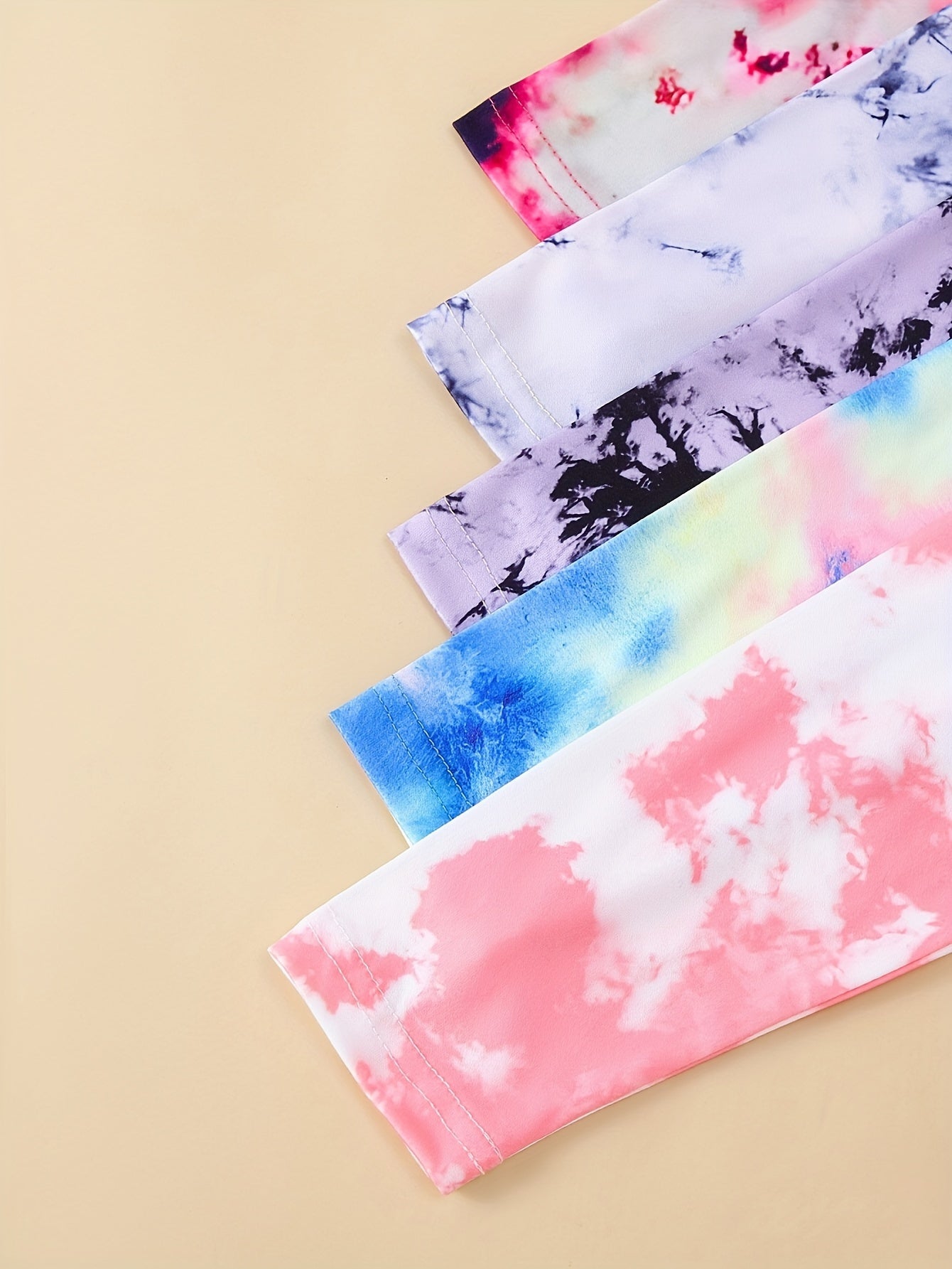 10-Pack Girls' Solid Color Casual Tie-Dye Long Sleeve T-Shirt and Pants Set in Lightweight Soft Knit Fabric