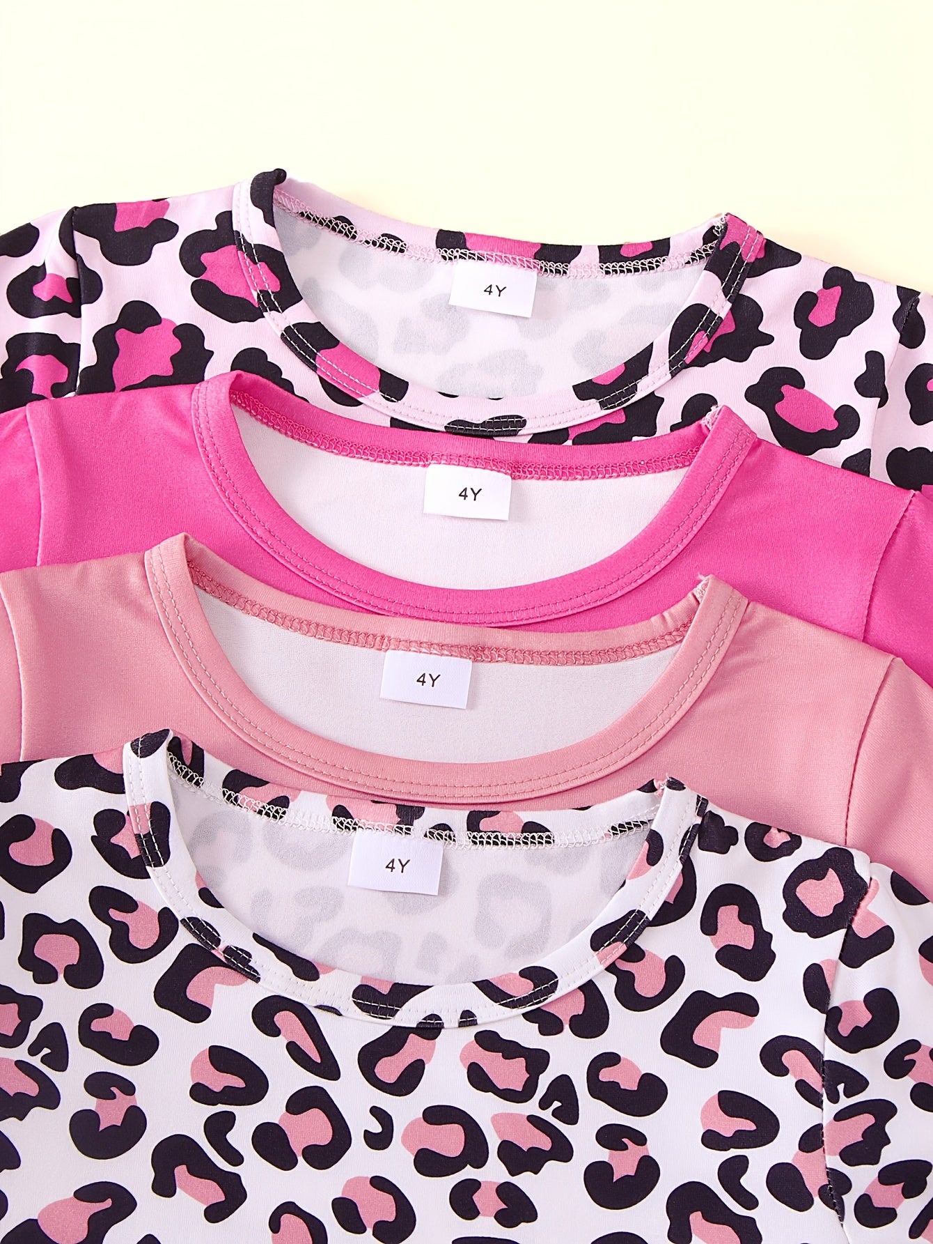 8-Pack Girls' Leopard Print Short Sleeve Top and Shorts Set, featuring a casual and stylish design perfect for outdoor activities in spring and summer.