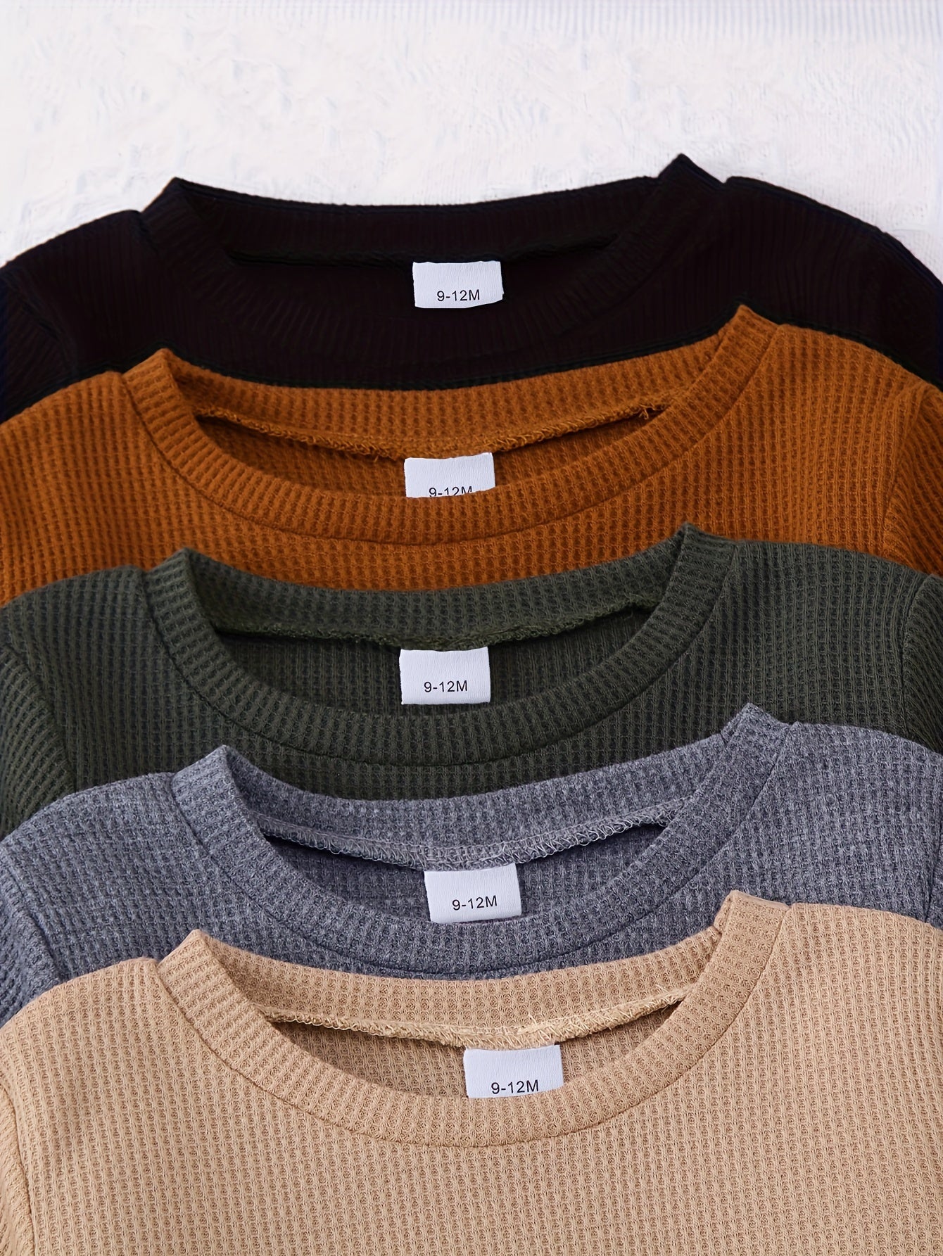 10-Piece Boys' Solid Color Casual Waffle Knit Long Sleeve Top and Pants Set, Soft and Comfortable