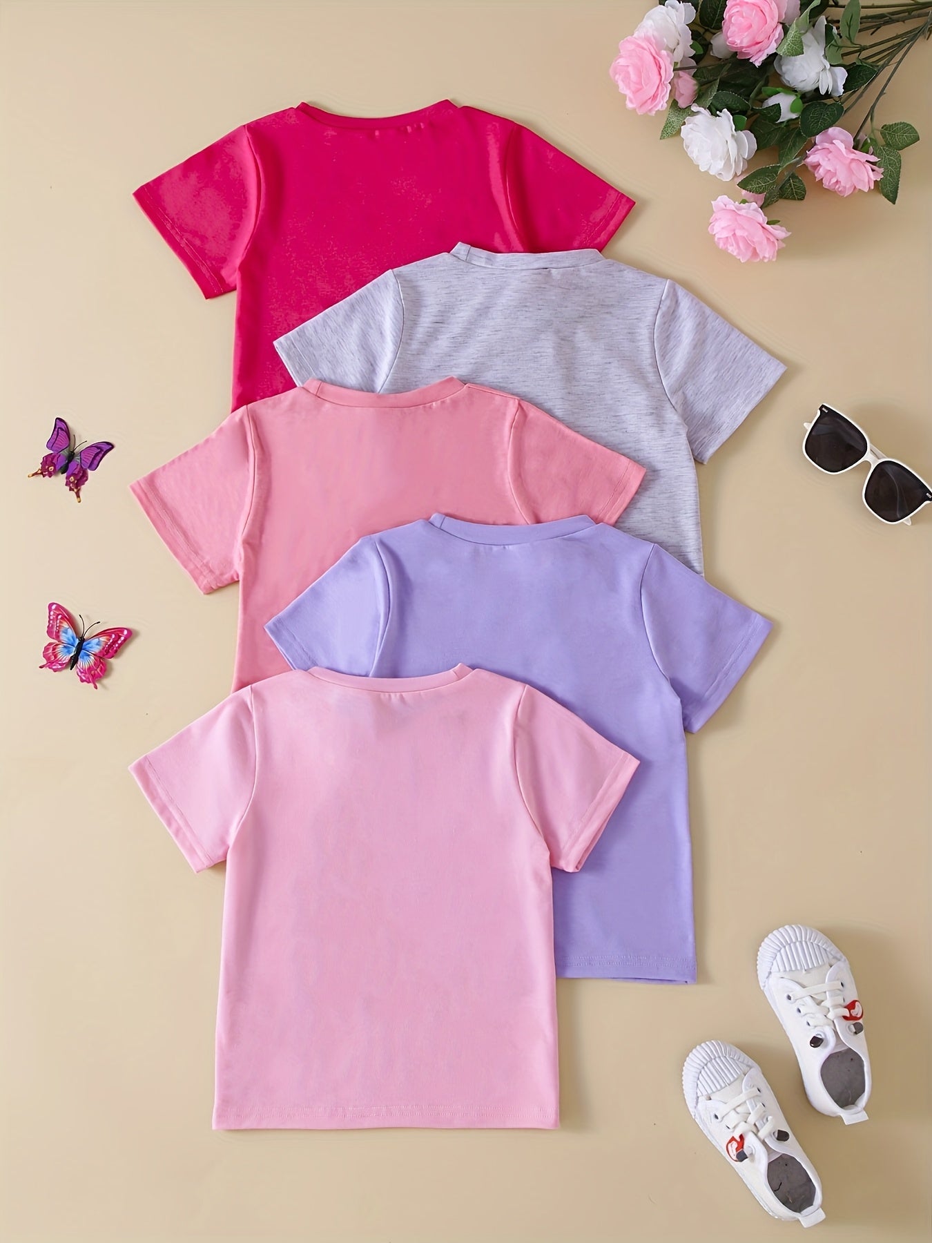 5-Pack Baby Girls' Solid Color Short Sleeve T-Shirts