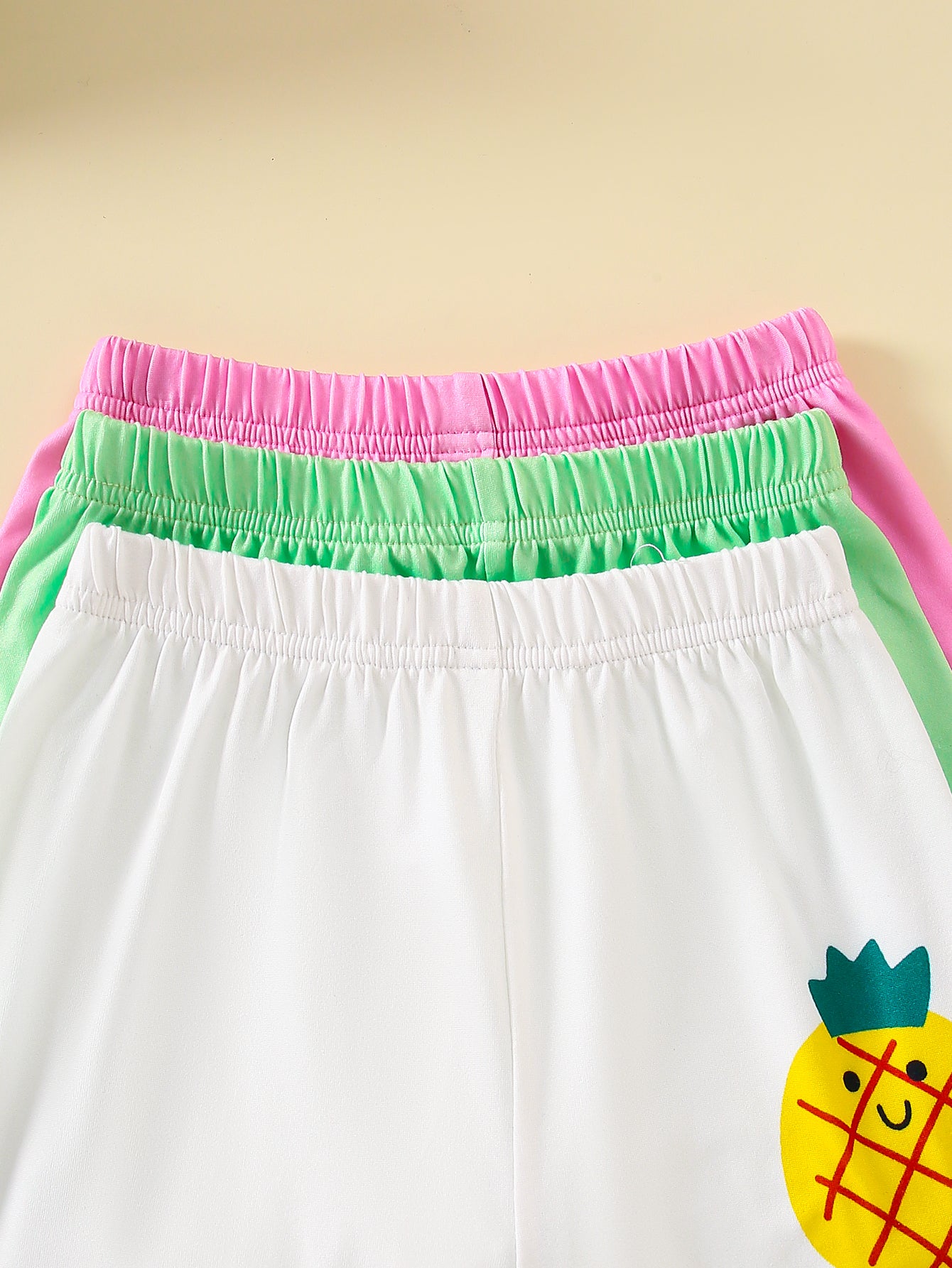6-Piece Girls' Outfit Set – Green Avocado, White Pineapple, and Pink Watermelon Cartoon Fruit Print Short-Sleeve Tops and Shorts – Casual and Cute, Perfect for Summer Outdoor Wear and a Wonderful Gift for Your Granddaughter