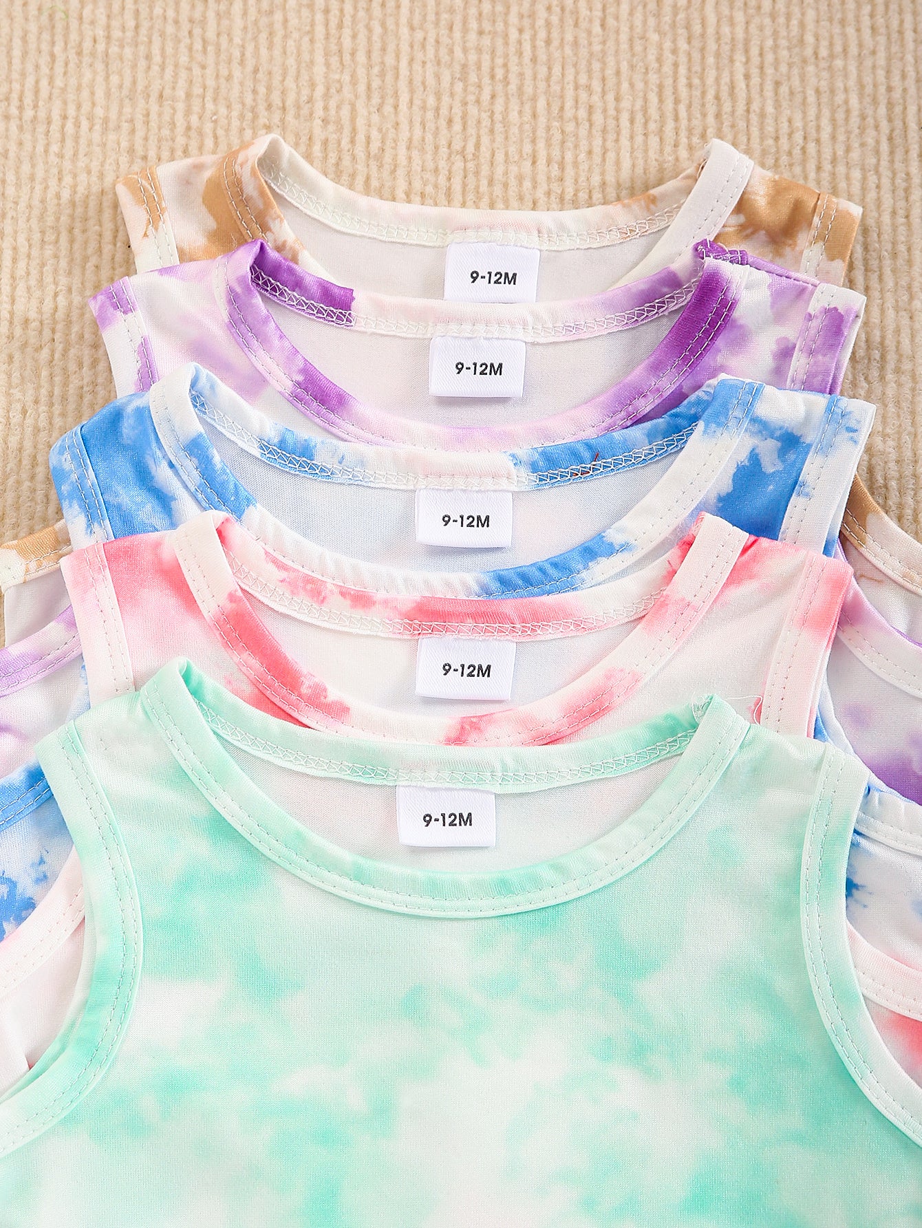 10-Pack Girls' Solid Color Casual Tie-Dye Tank Top and Shorts Set – Lightweight, Soft, and Comfortable Knit Fabric