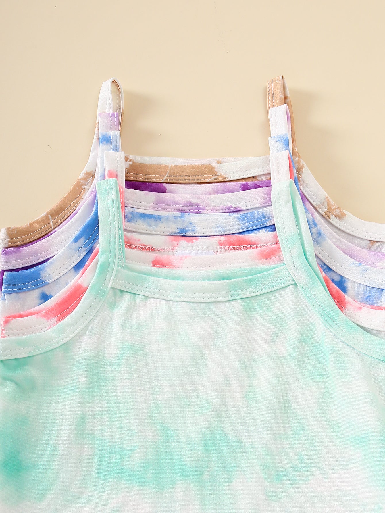10-Pack Girls' Solid Color Casual Tie-Dye Tank Top and Shorts Set – Lightweight, Soft, and Comfortable Knit Fabric