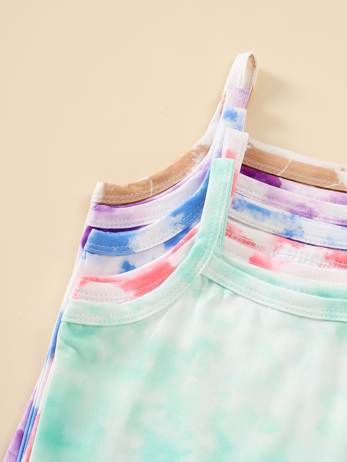 10-Pack Girls' Solid Color Casual Tie-Dye Tank Top and Shorts Set – Lightweight, Soft, and Comfortable Knit Fabric