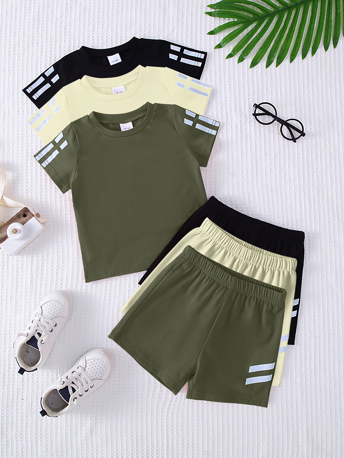 6-Piece Baby Boy Active Style Solid Color Soft Knit Short Sleeve T-Shirt and Shorts Set