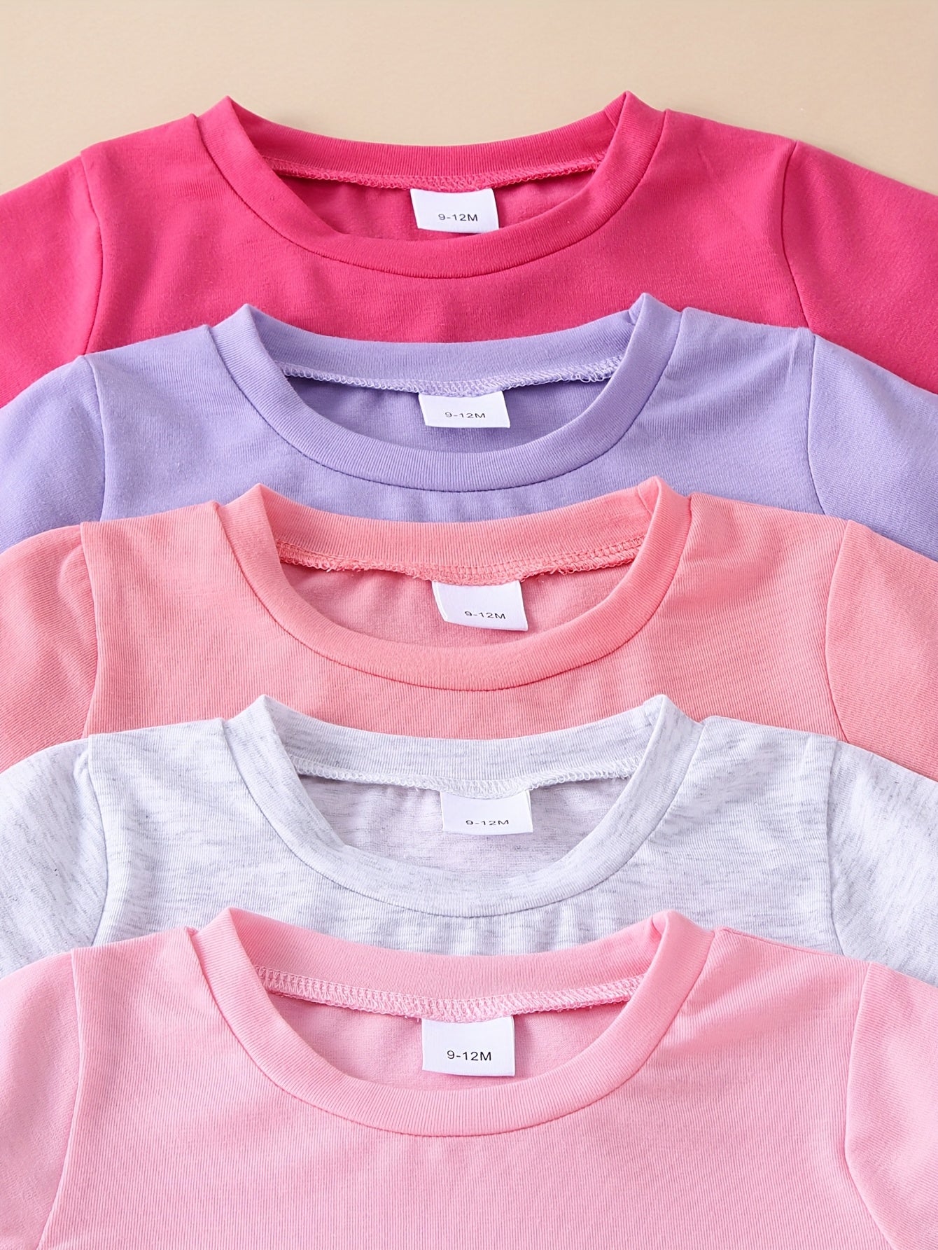 10-Piece Baby Solid Color Basic Short Sleeve Top and Flared Pants Set in Soft and Comfortable Knit Fabric