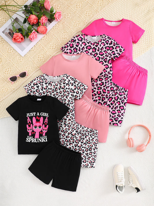 10-Pack Girls' Outfit Sets: Berry Tones & Whimsical Leopard Accents with Just a Girl Prints – Playful Mix for Playdates & Beyond!