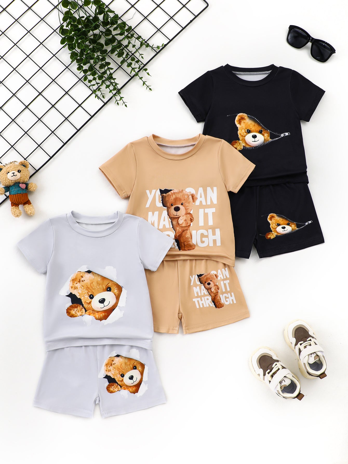 6-Pack Baby Boy Summer T-Shirts – Round Neck Short-Sleeve Tops with Cute Bear Prints – Soft, Comfortable, and Cool Fabric – Perfect for Everyday Wear and a Wonderful Gift for Your Grandson