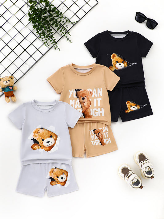 6-Pack Baby Boy Summer T-Shirts – Round Neck Short-Sleeve Tops with Cute Bear Prints – Soft, Comfortable, and Cool Fabric – Perfect for Everyday Wear and a Wonderful Gift for Your Grandson