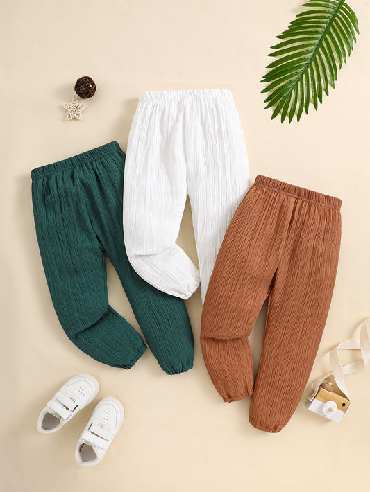 3-Pack Girls' Casual Woven Pants with Unique Textured Fabric – Perfect for Everyday Wear