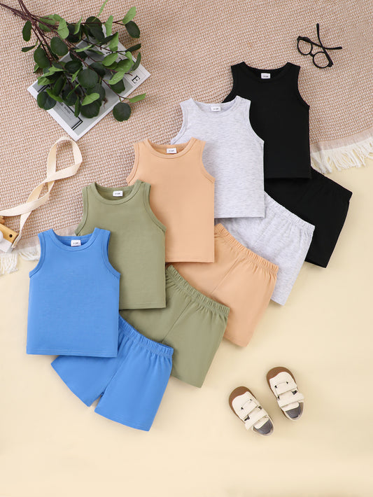 10-Pack Baby Solid Color Tank Top and Shorts Set – Soft and Comfortable Knit Fabric