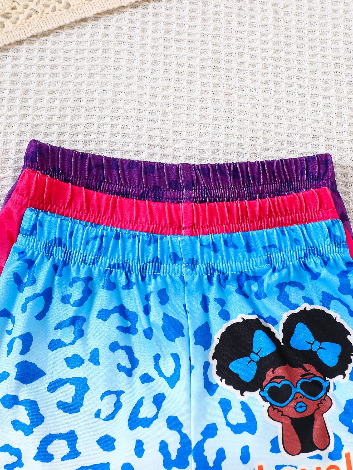 6-Piece Baby Girl Summer Casual Tank Top and Shorts Set with Little Girl and Leopard Print in Hot Pink, Blue, and Purple – Perfect for Everyday Wear.