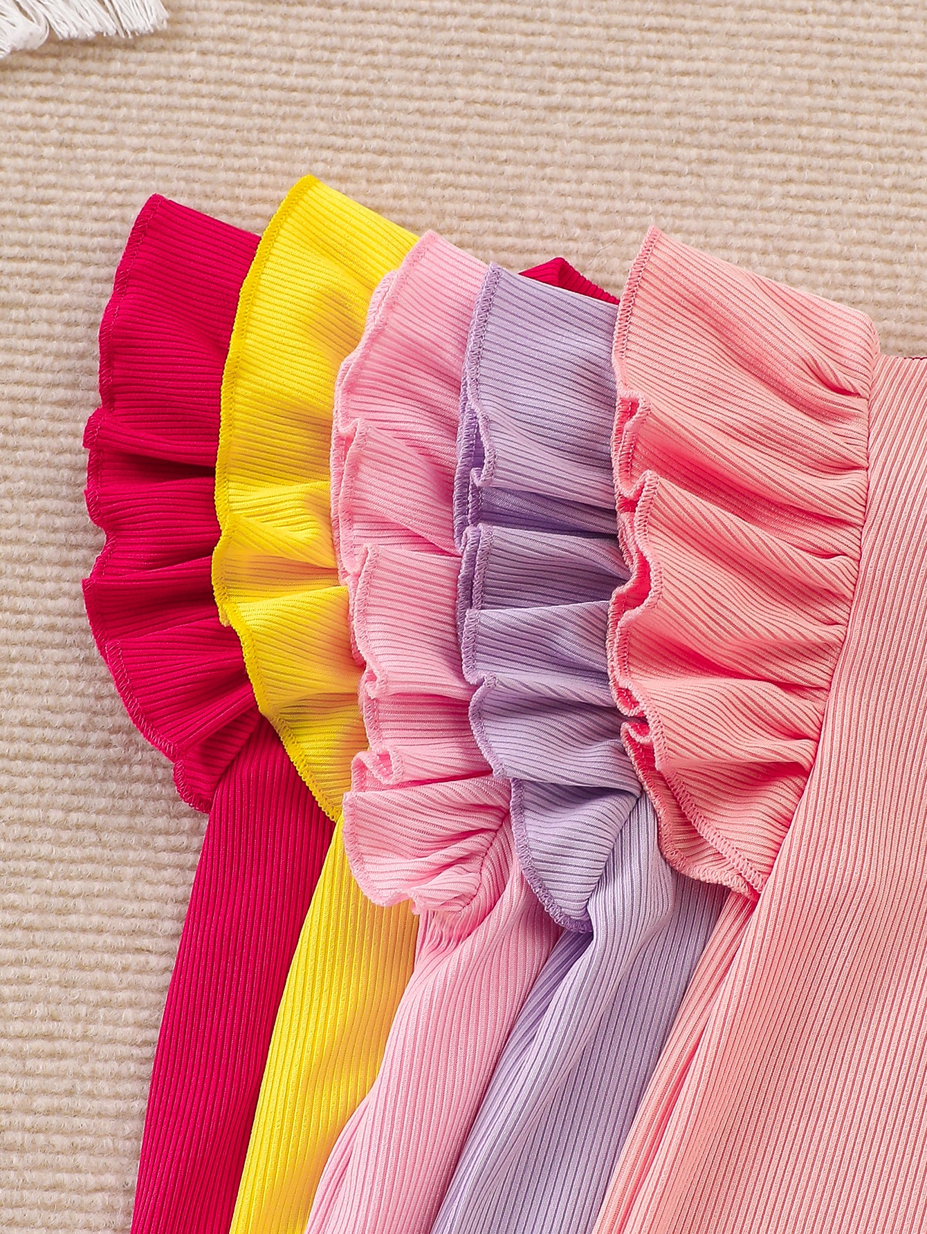 10-Pack Baby Girl Casual Outfits – Purple, Pink, Red Rose and Yellow Sunflower Print Flutter Sleeve Bow Tops and Shorts in Soft Ribbed Knit Fabric