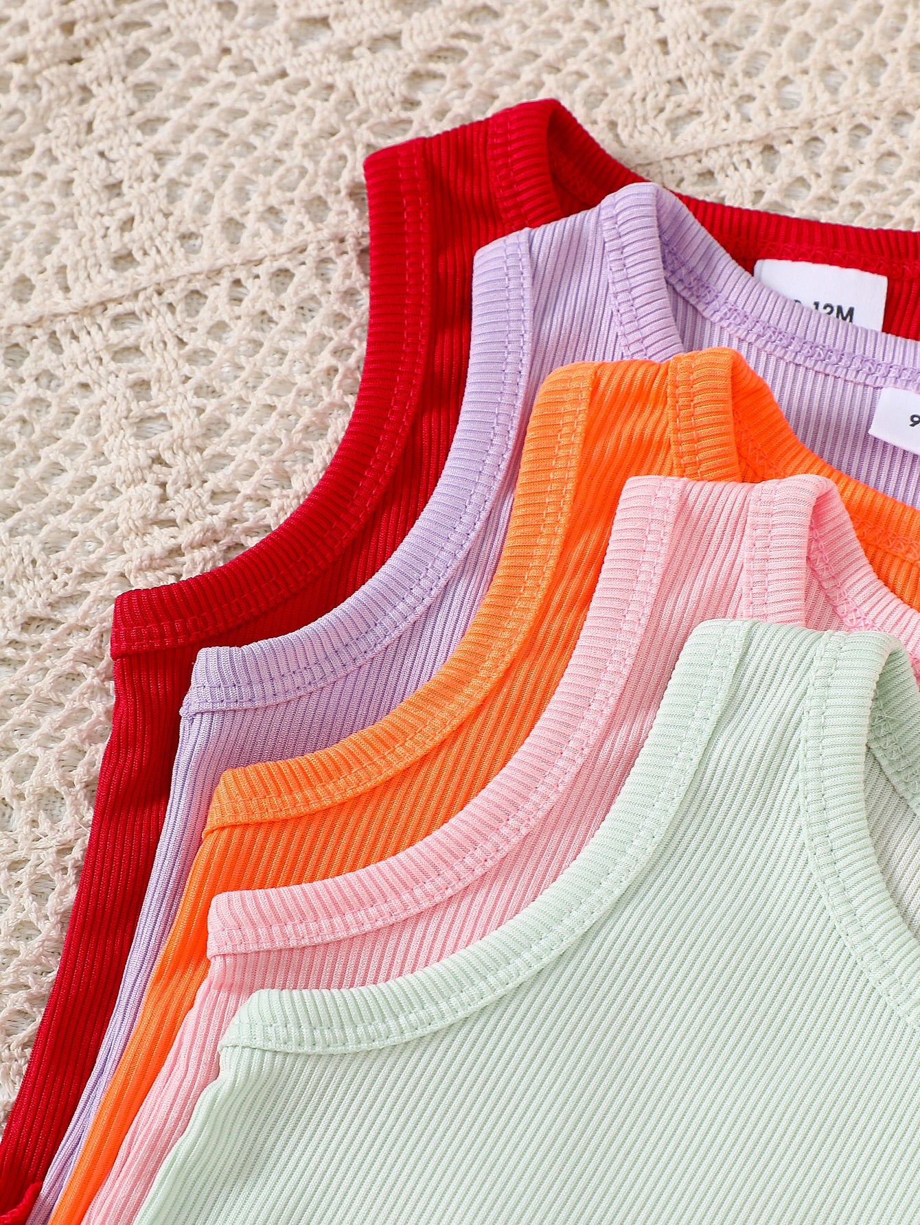 10-Piece Baby Girl Ice Silk Ribbed Solid Color Soft and Comfortable Tank Top and Shorts Set
