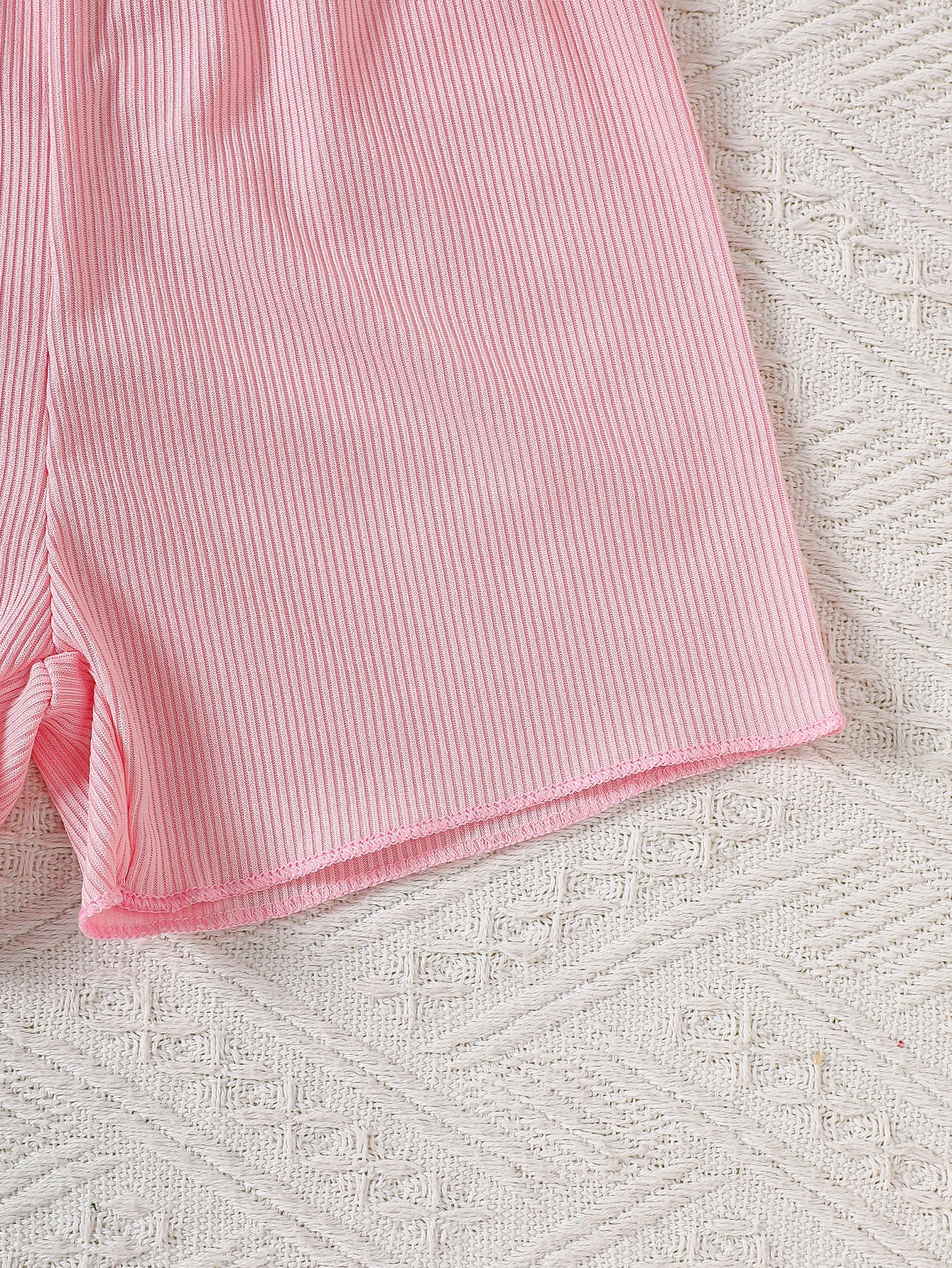 10-Piece Baby Girl Ice Silk Ribbed Solid Color Soft and Comfortable Tank Top and Shorts Set
