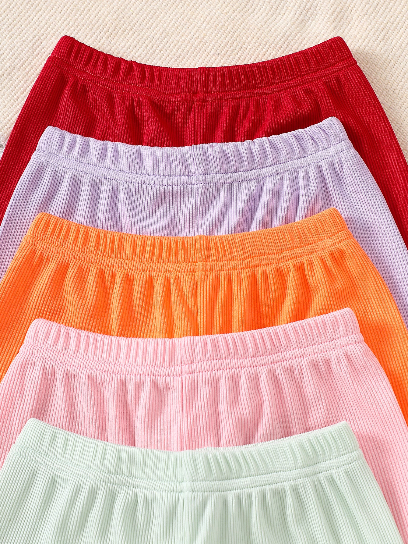 10-Piece Baby Girl Solid Color Ribbed Ice Silk Tank Top and Shorts Set, Soft and Comfortable