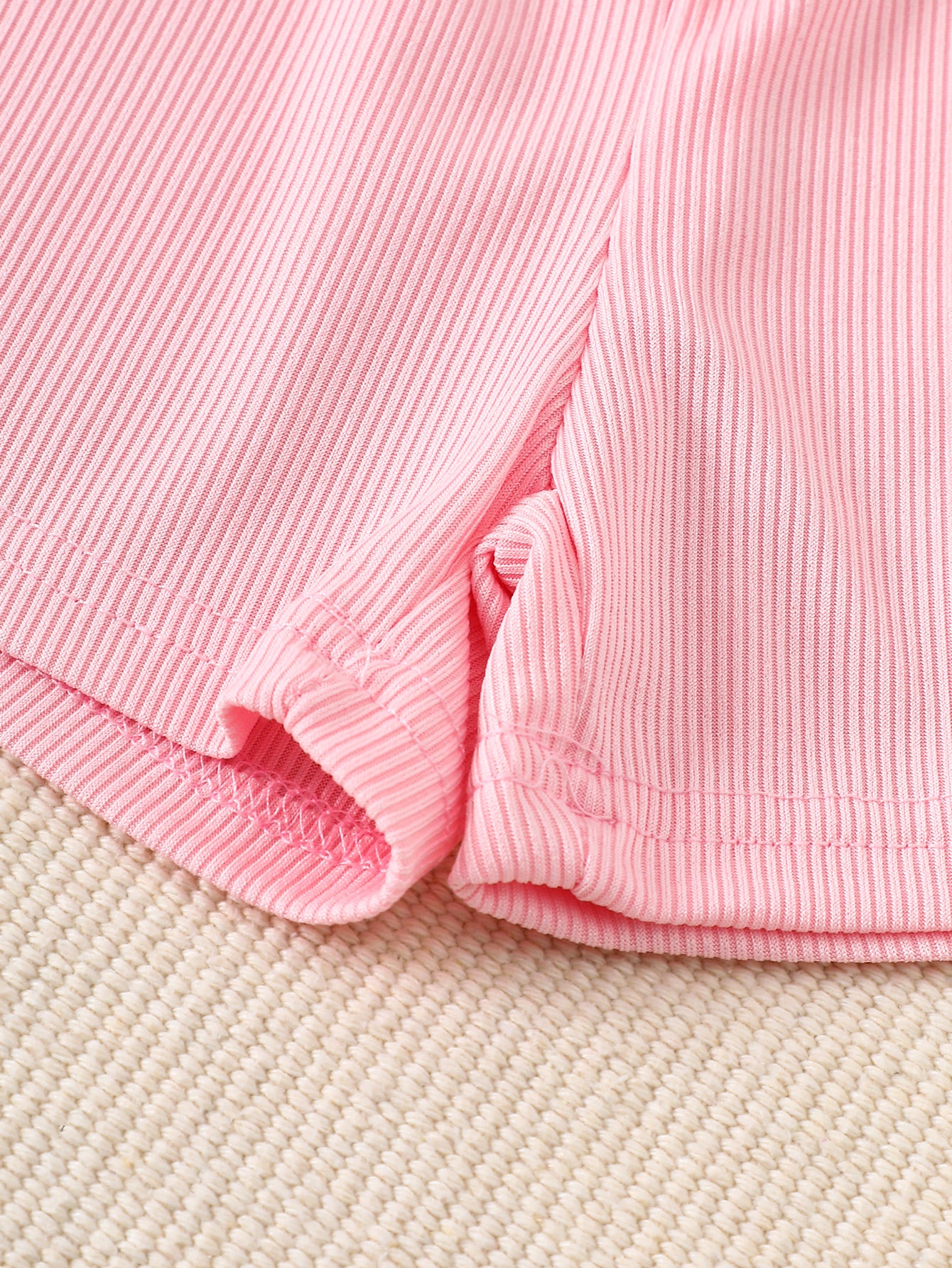10-Piece Baby Girl Solid Color Ribbed Ice Silk Tank Top and Shorts Set, Soft and Comfortable