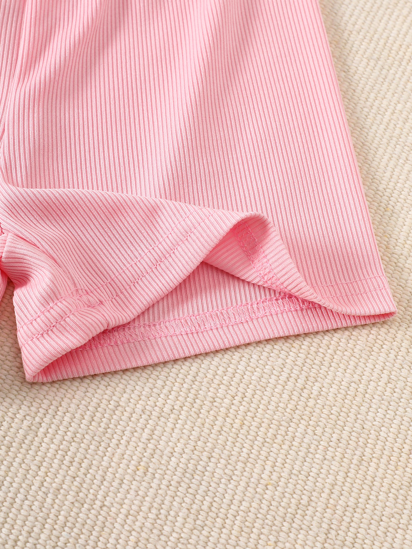 10-Piece Baby Girl Solid Color Ribbed Ice Silk Tank Top and Shorts Set, Soft and Comfortable