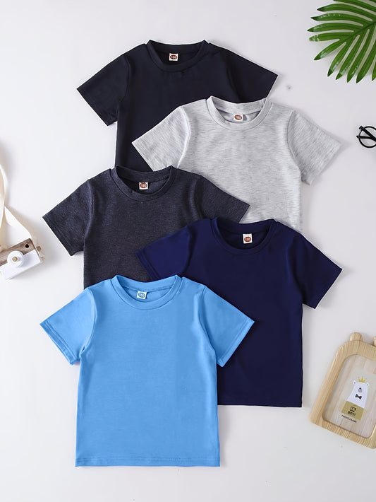 5-Pack Baby Boys' Casual Solid Color Short-Sleeve Undershirts Made of Soft and Comfortable Knit Fabric