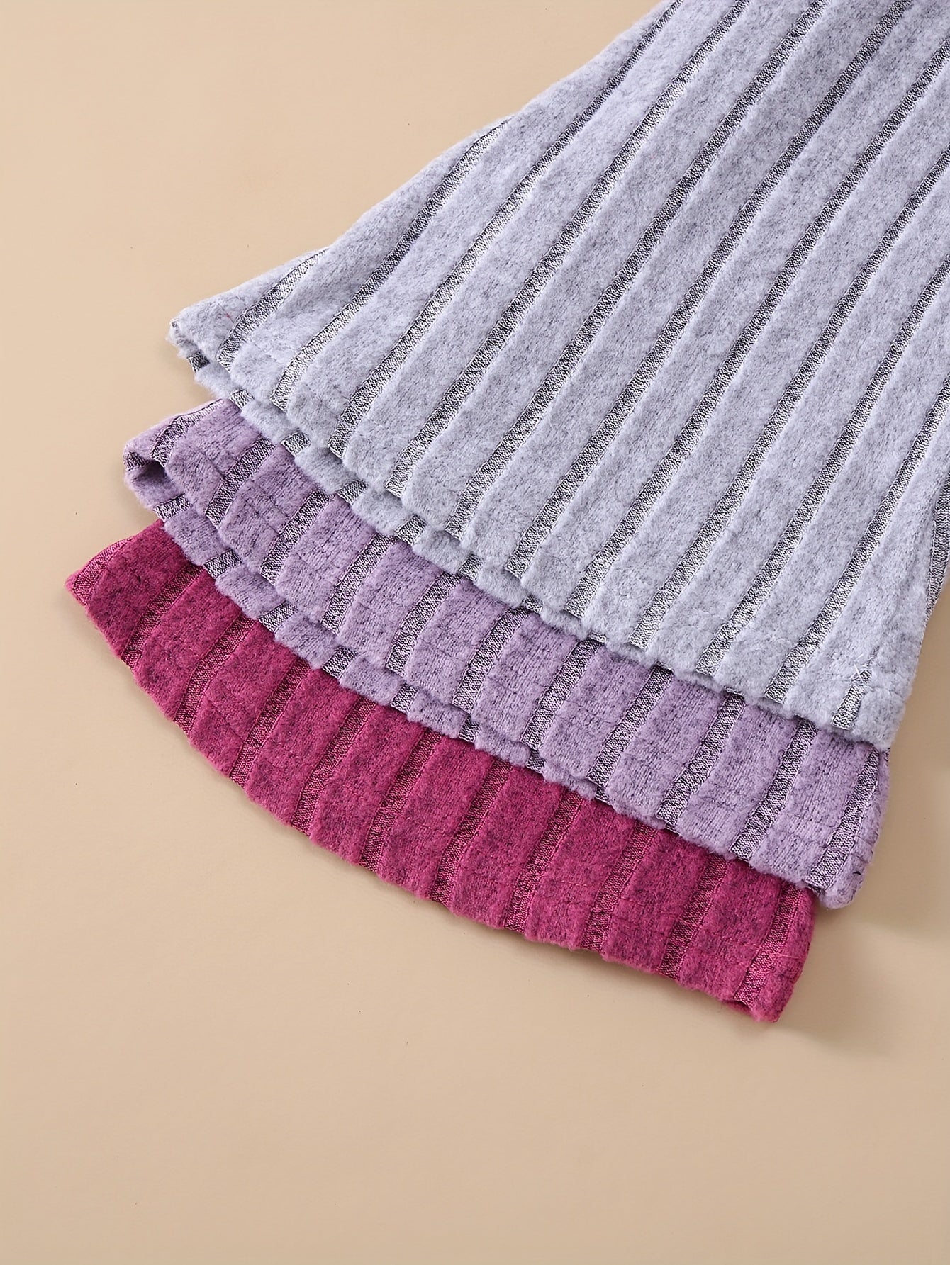 6-Piece Fall and Winter Girls' Outfit Set – Sweet Ruffle Ribbed Knit Long-Sleeve Top and Flared Pants, Warm and Solid Color Design.