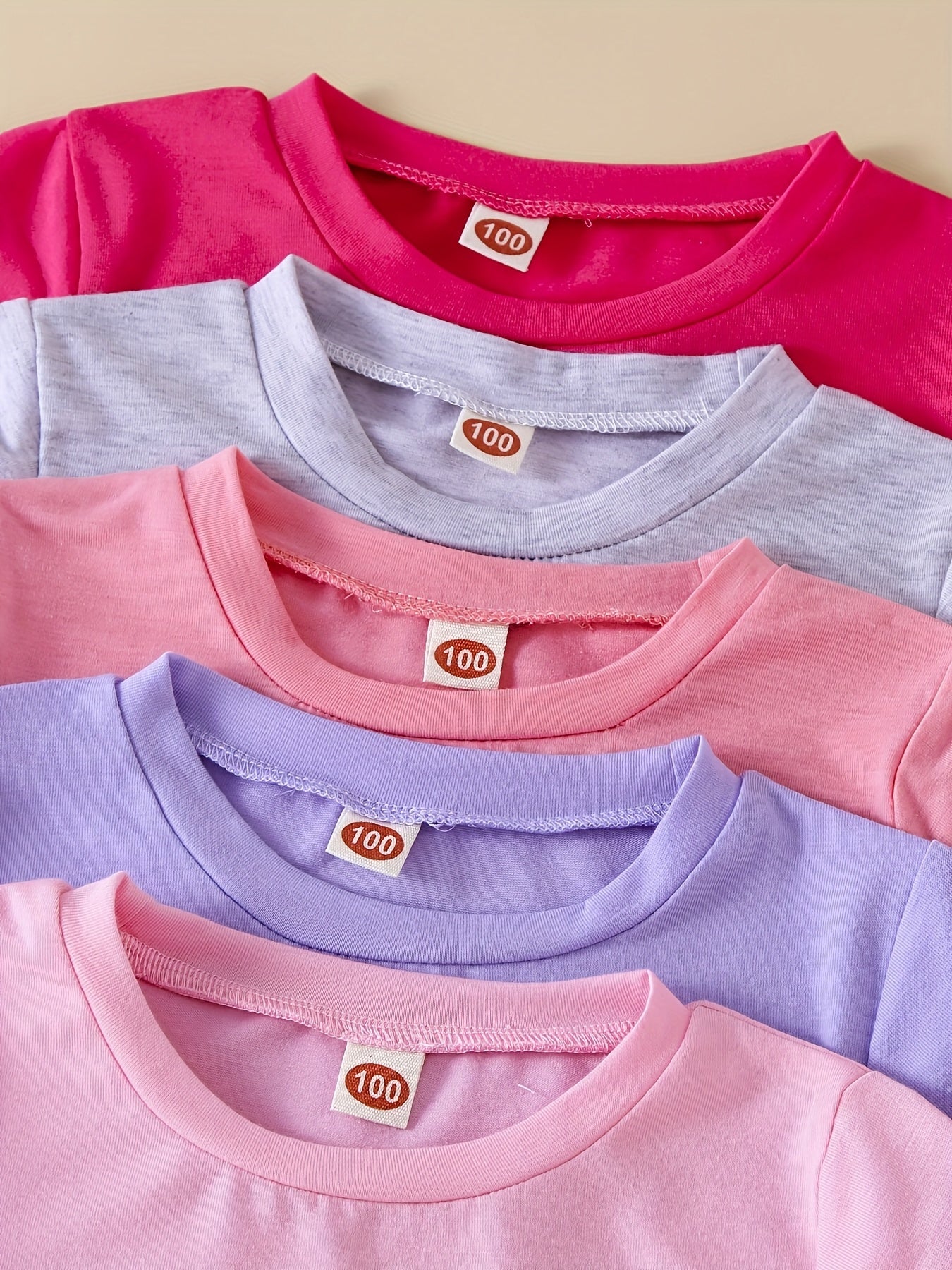 5-Pack Baby Girls' Solid Color Short Sleeve T-Shirts