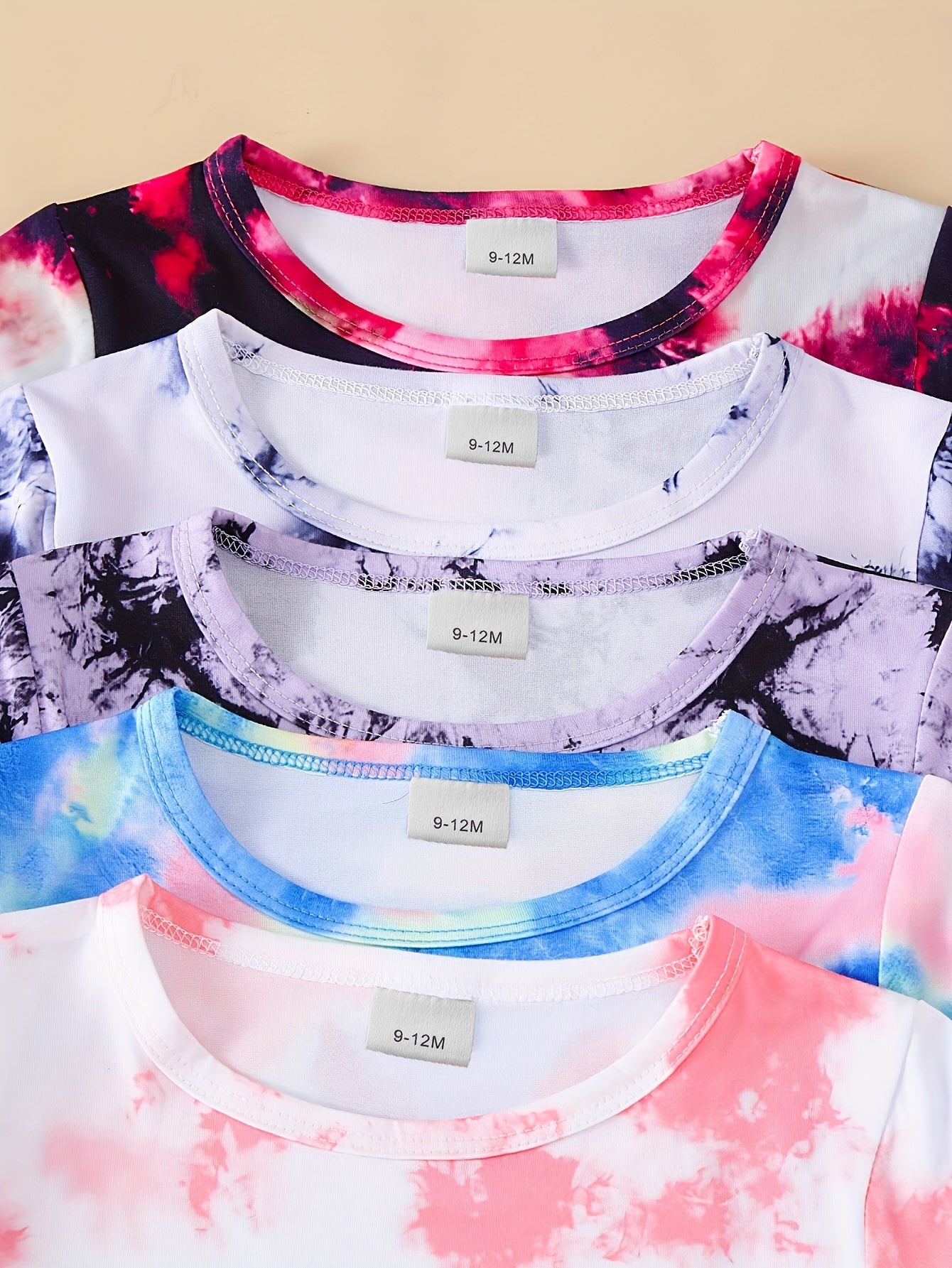 10-Pack Girls' Solid Color Casual Tie-Dye Long Sleeve T-Shirt and Pants Set in Lightweight Soft Knit Fabric